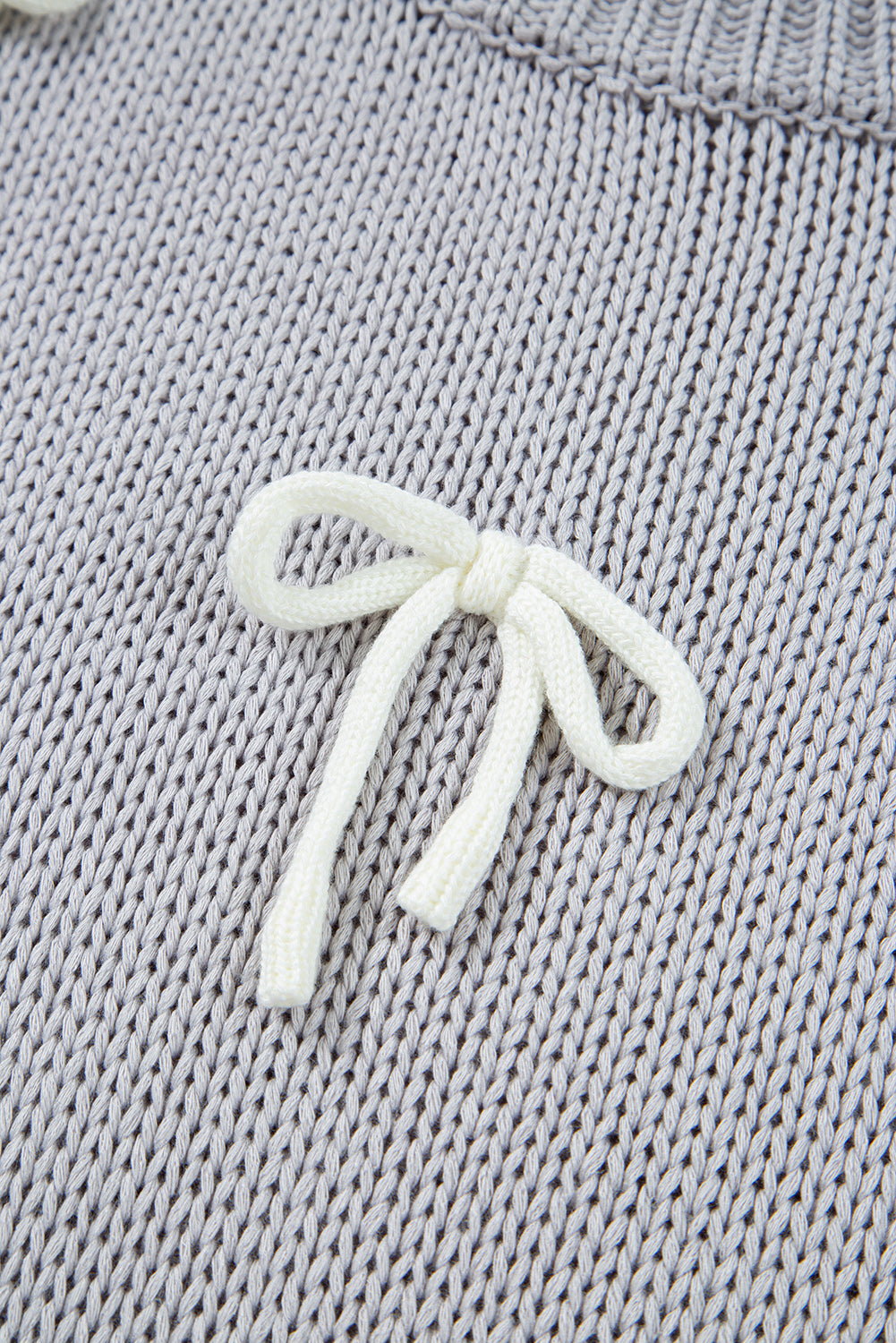 Light Grey Bowknot Applique Cap Sleeve Sweater Short Sleeve Sweater 291415f43dddec54