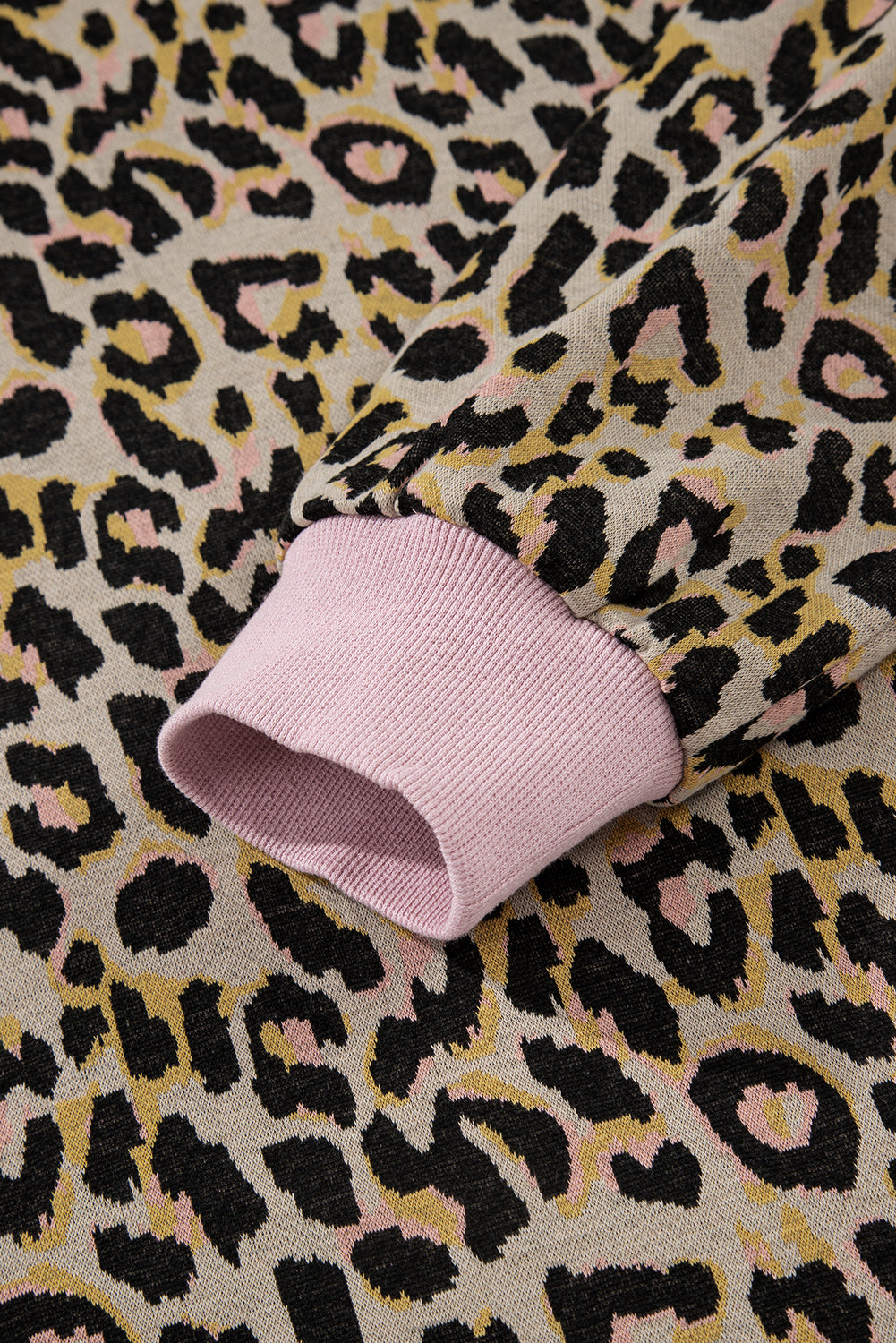 Pink Leopard Print Contrast Edge Long Sleeve Pullover Shorts Set Short Sets 2919d112fb317f25