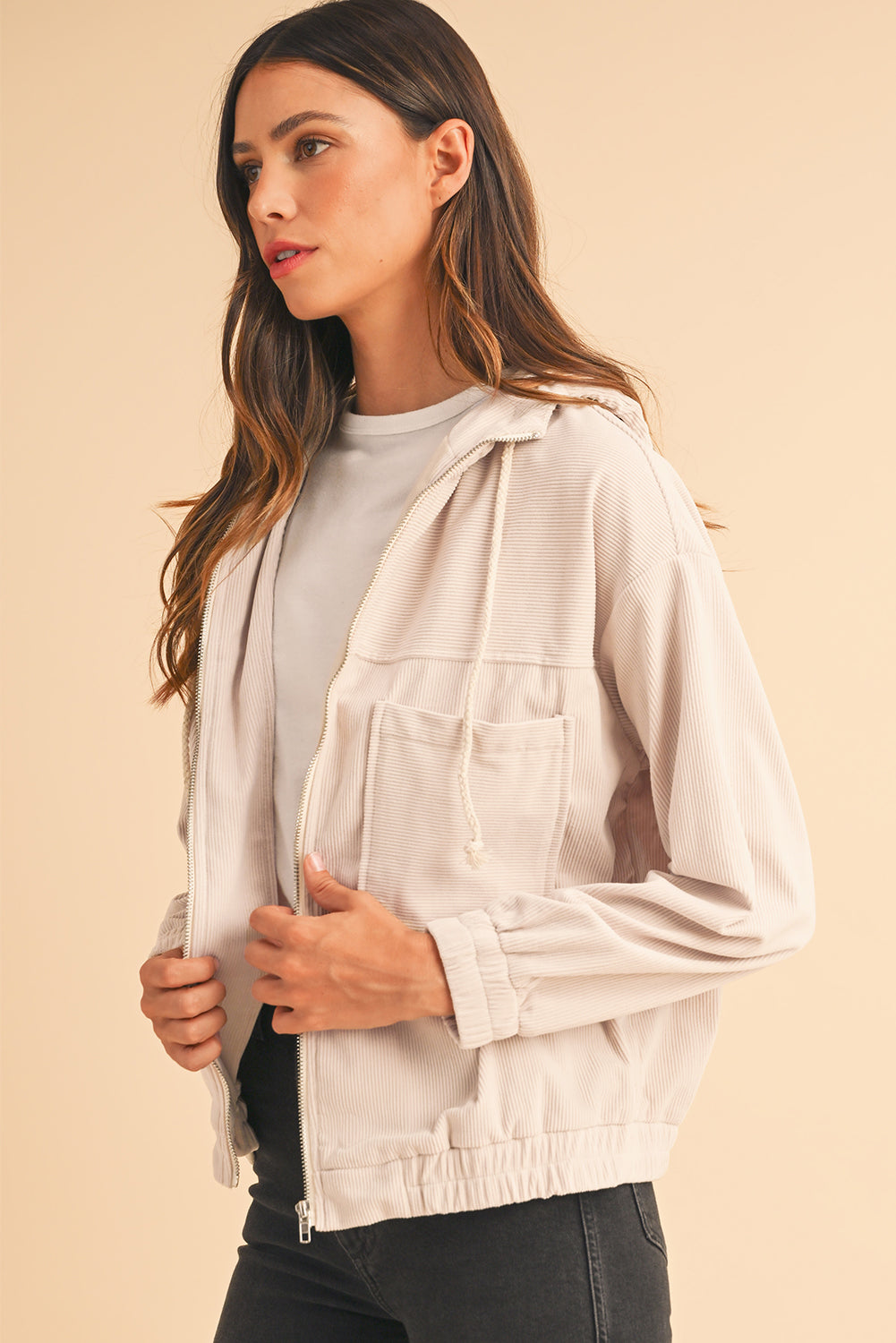 Real Teal Corduroy Drawstring Hooded Pocket Zip Up Jacket Jackets 29d1d8308cfdd9e1