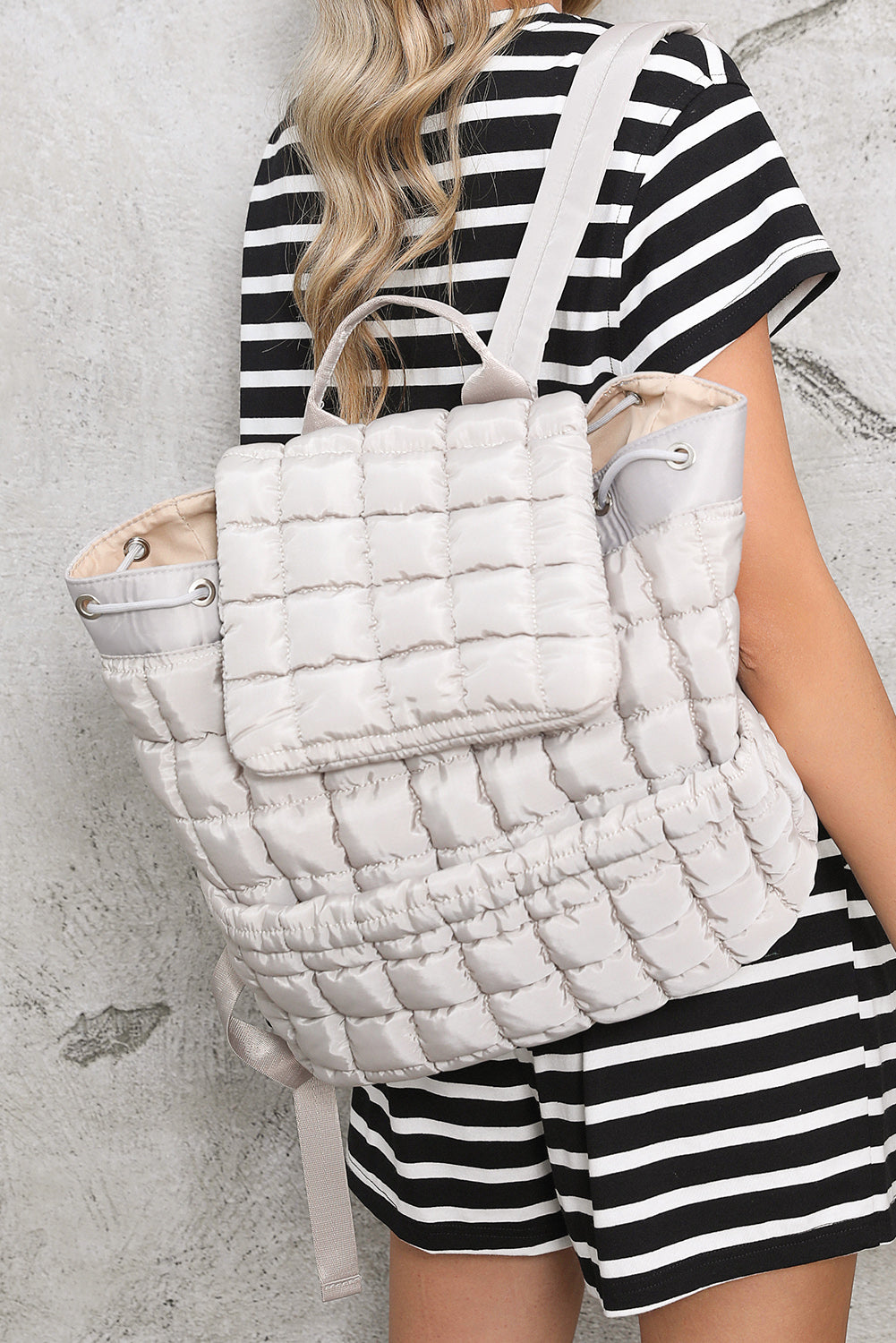 Pink Solid Flapped Quilted Puffer Backpack Backpacks 2bd27aadffd4d9d5