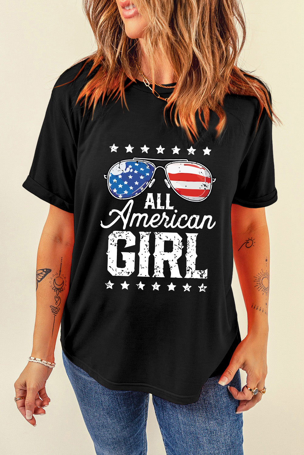 Black Stars and Stripes Glasses Slogan Graphic T Shirt Graphic Tees 2bf390aa510f7b1e