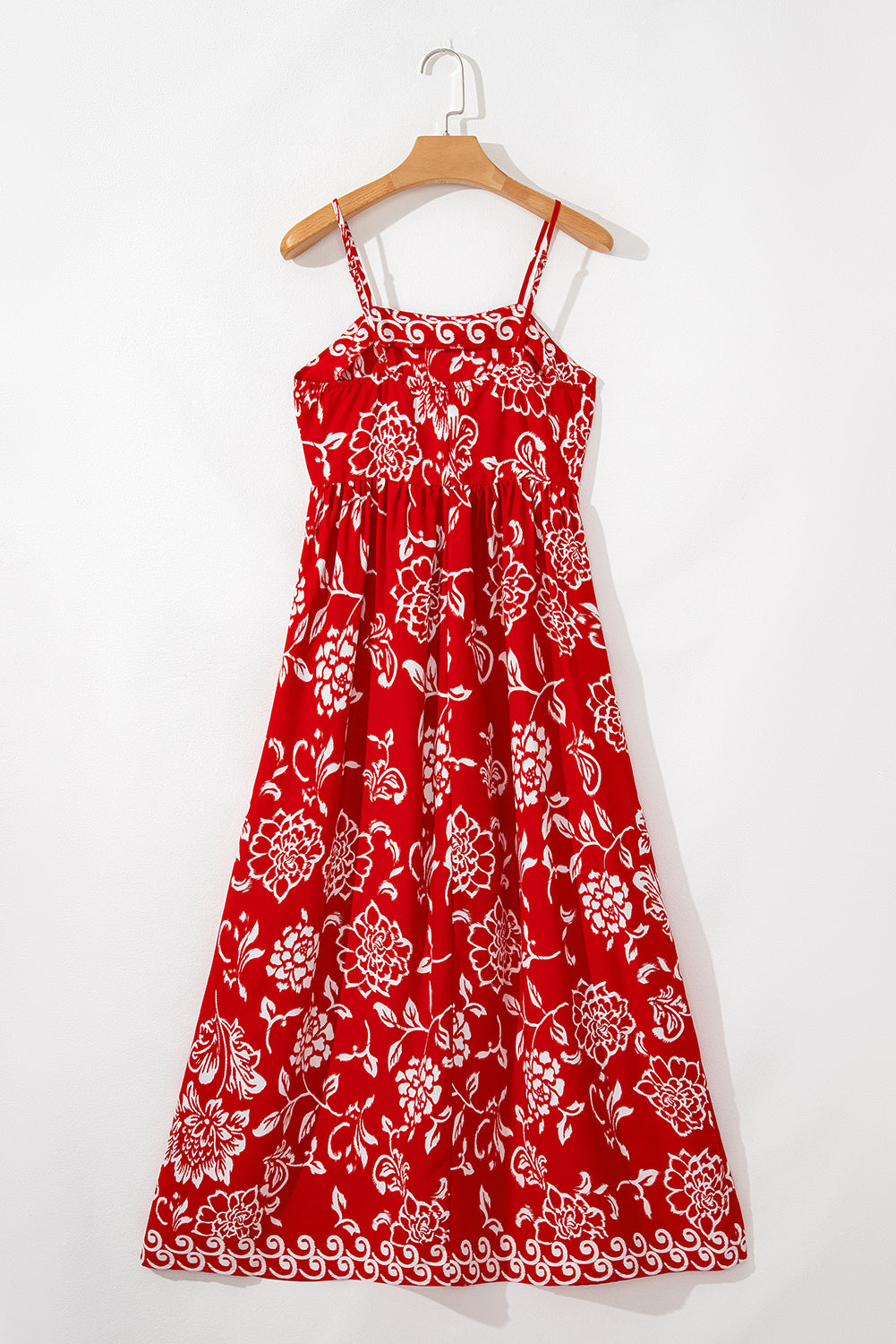 Red Floral Print Spaghetti Strap Empire Waist Maxi Dress Maxi Dresses 2daf08636265067f