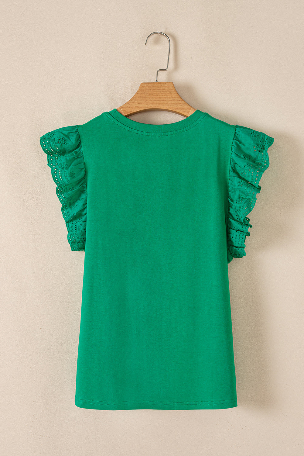 Dark Green Embroidered Ruffle Slim Fit Crew Neck Top Sleeveless Shirts 2f08172d499c9193