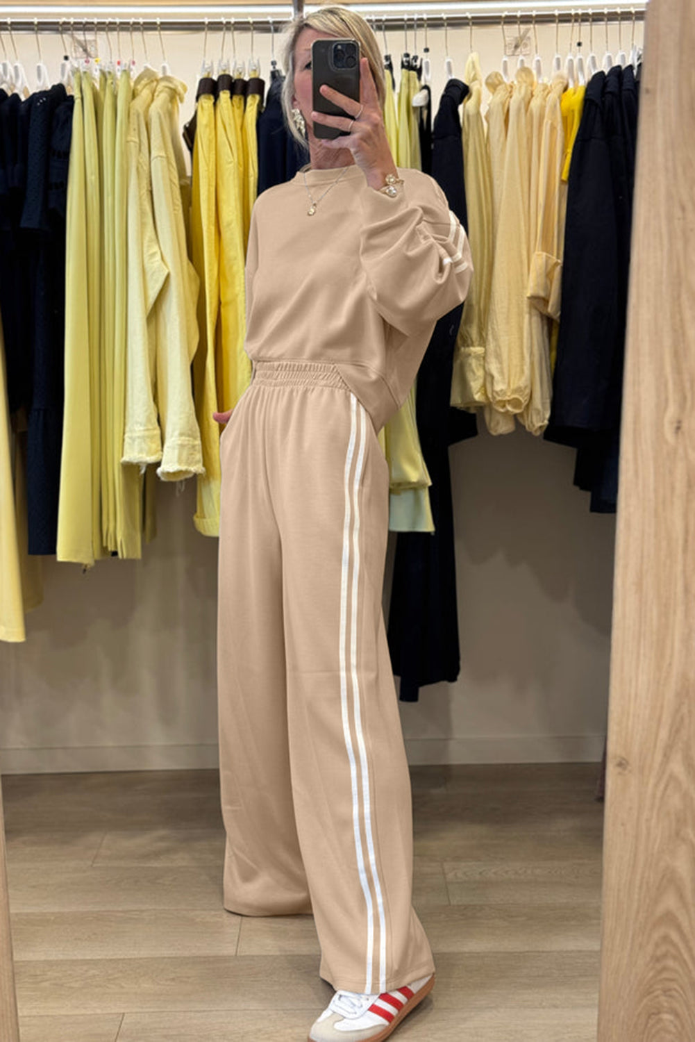 Dirty Blue Varsity Striped Detail Cropped Pullover Wide Leg Pants 2pcs Outfit Two Piece Pants Sets 2faef9215934b686