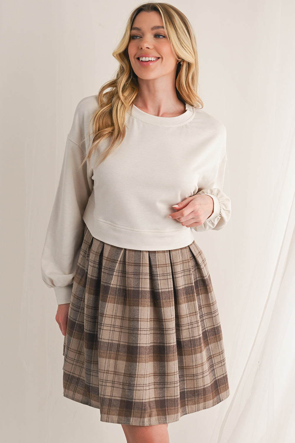 Black Plaid Patchwork High Waist Sweatshirt Mini Dress Short Dresses 2fc3a70d8d085237