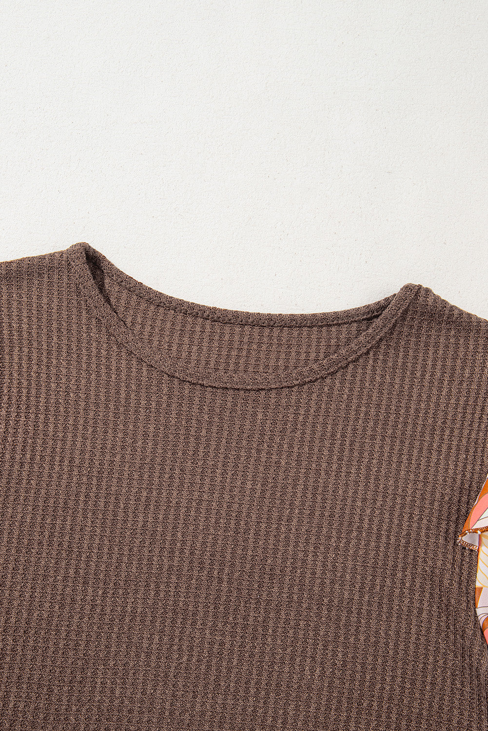 Ashleigh Blue Ruffle Floral Sleeve Patchwork Waffle Top Long Sleeve Tops 3200b957627035b0