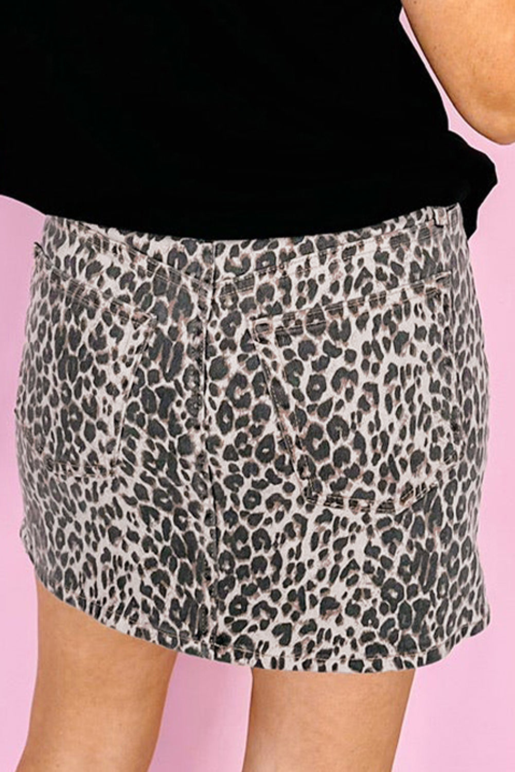 Khaki Allover Leopard Print Denim Mini Skirt Skirts 321c79e2a64dcdb9