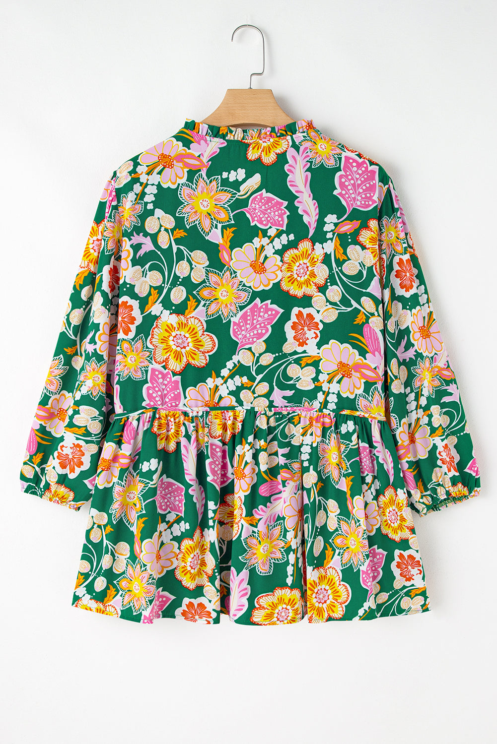 Green Floral Print V Neck Plus Size Babydoll Top Plus Size Tops 33082b9a0b841519