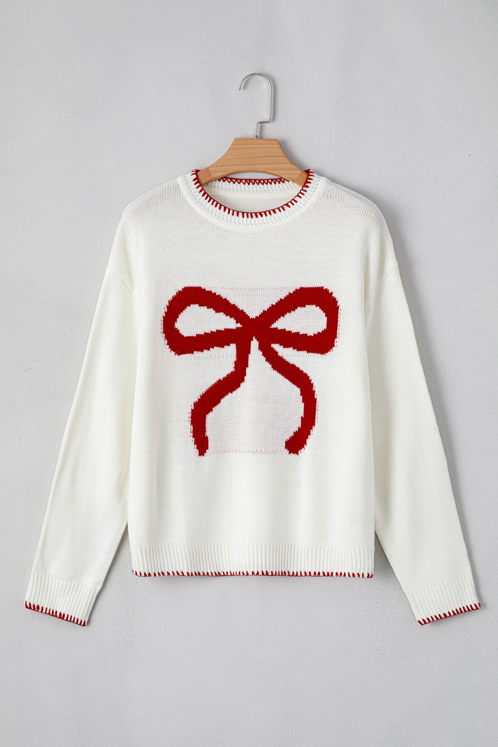 White Sweet Bow Long Sleeve Knit Sweater Sweaters 34ec7333e49a70e7