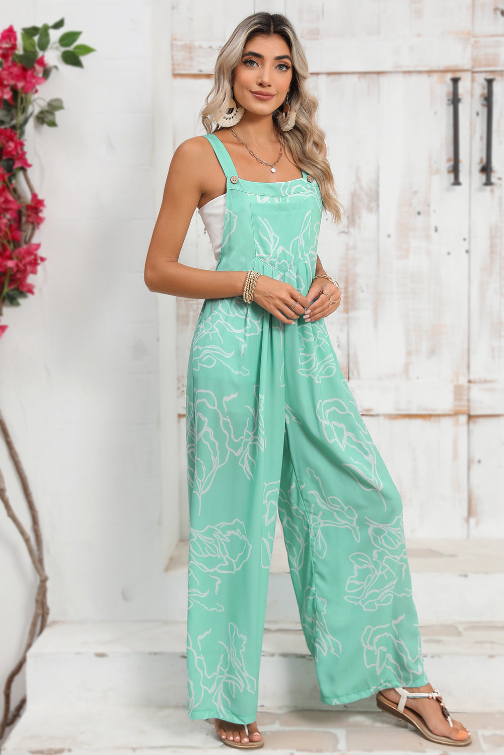 Moonlight Jade Abstract Print Wide Leg Bib Overall Jumpsuits 3549a64f5ae20e52