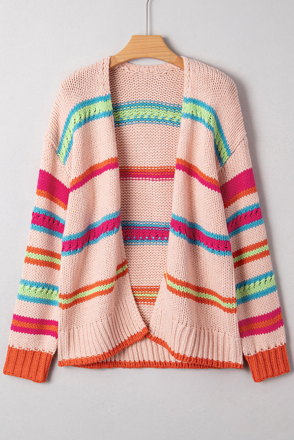 Multicolour Open Front Striped Colorblock Knit Oversize Cardigan Cardigans 359d3385199386d5