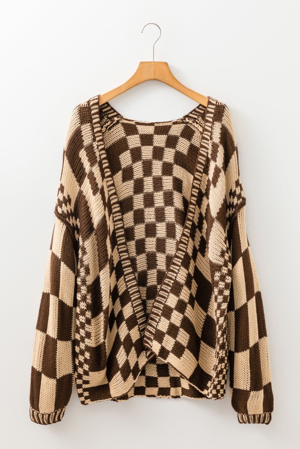 Orchid Petal Colorblock Checked Open Front Knitted Cardigan Cardigans 360dc9de320df49a