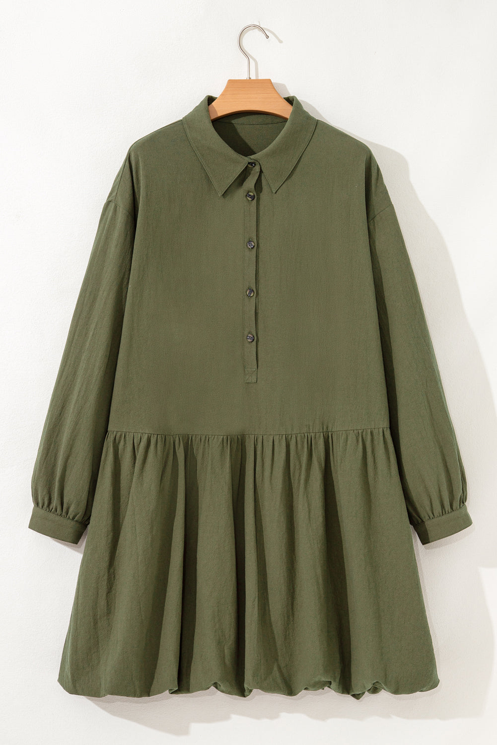 Green Plus Size Long Sleeve Ruffle Hem Mini Shirt Dress Plus Size Dresses 367be0e17ce2a7b7