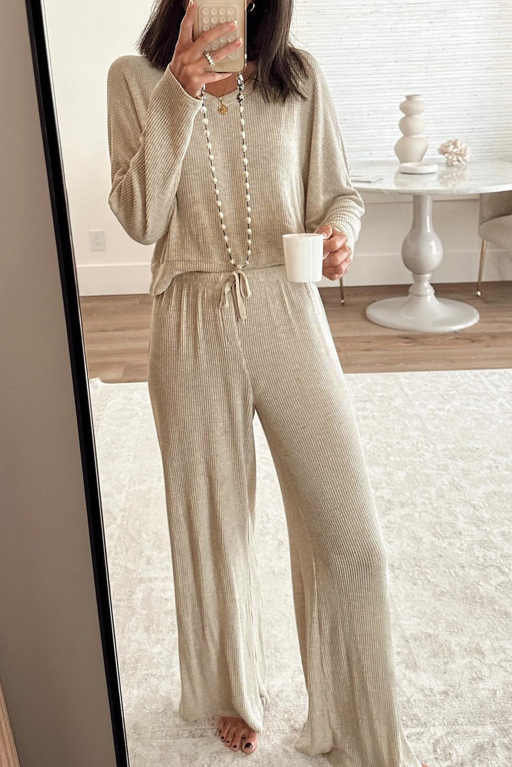 Jet Stream 3D Ribbed V Neck Pullover Drawstring Pants 2 Piece Lounge Set Loungewear 369684eac93b175a