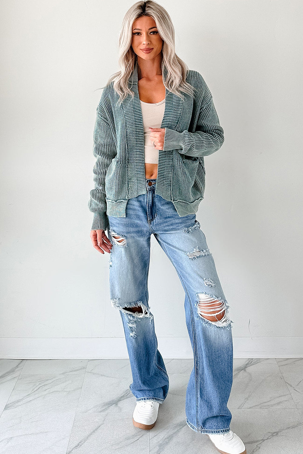 Dark Brown Mineral Wash Exposed Seam Patchwork Knit Cardigan Cardigans 36c0bc9de6361e36