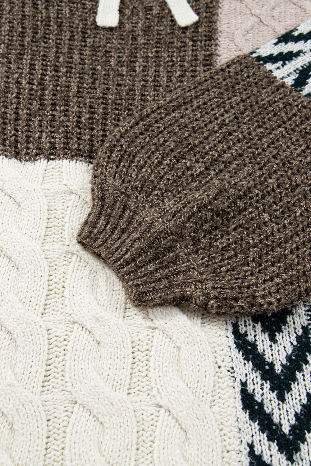 Brown Plus Size Color Block Patchwork Knotted Back Loose Fit Sweater Plus Size Sweaters&Cardigans 3761602b3c3105d7