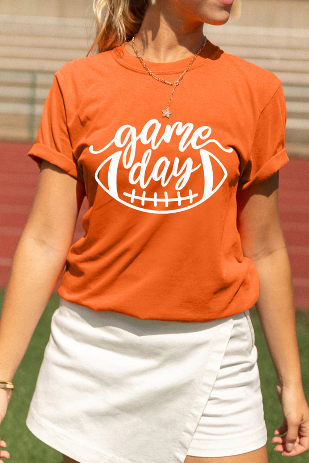Orange game day Football Heat Transfer Printing Womens T Shirt Graphic Tees 385822a2d3283547