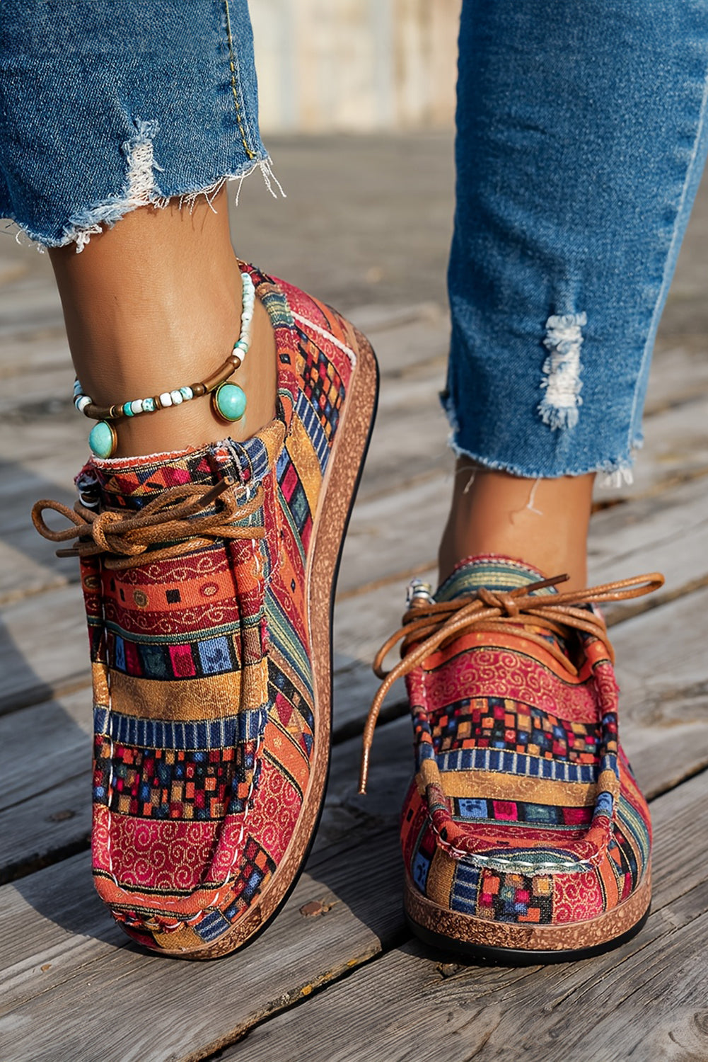 Racing Red Lightweight Boho Patchwork Lace Up Shoes Sneakers 38f4bd0838cf86ba