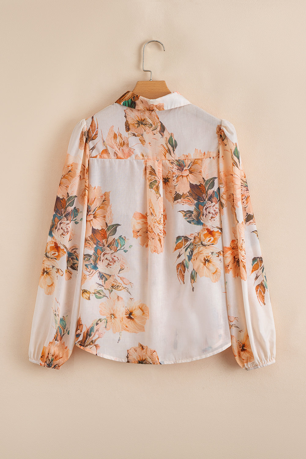 Orange Floral Puff Sleeve Lightweight Shirt Blouses 39b661dc4dc27df2