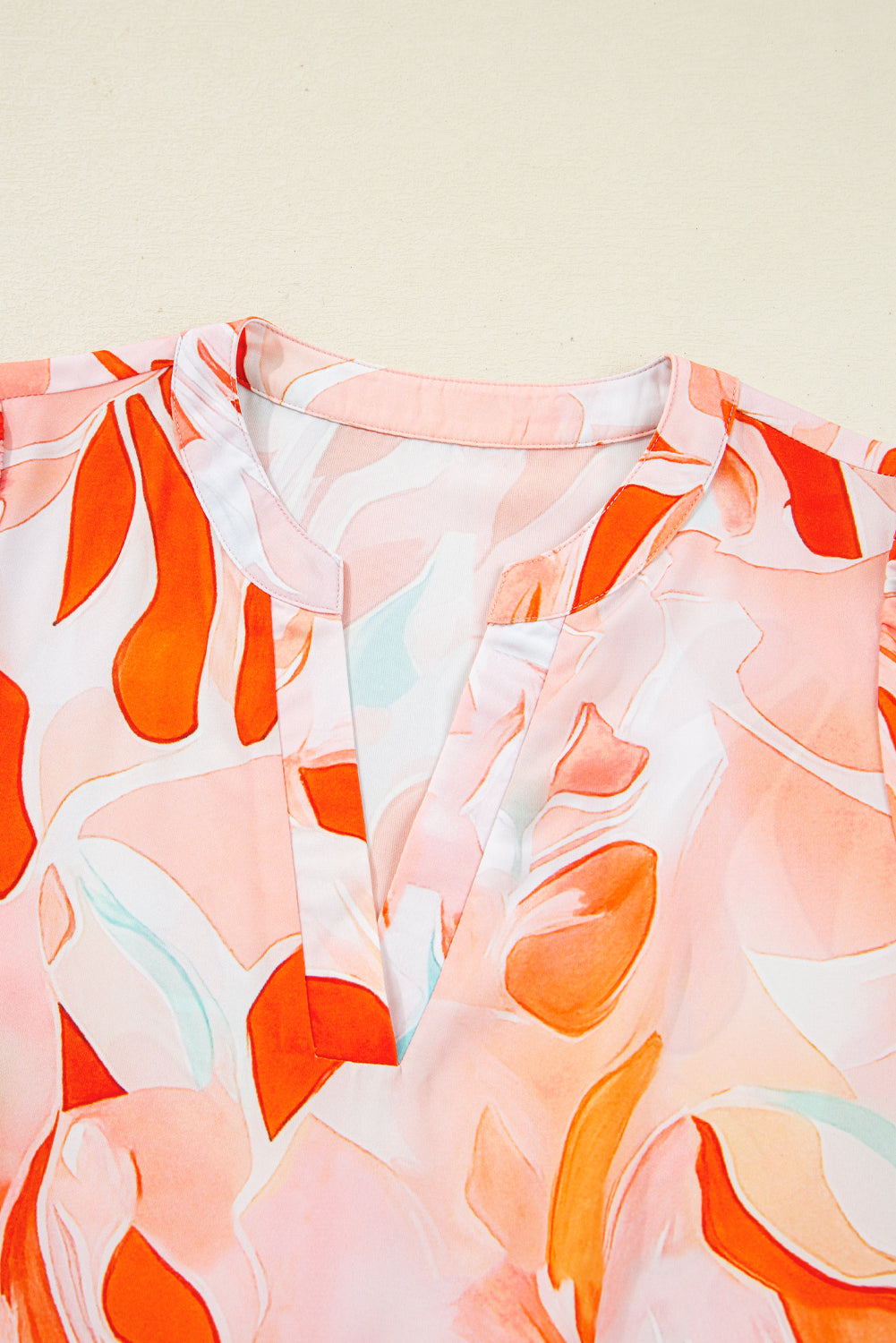 Orange Abstract Print Split Neck Long Sleeve Dress Short Dresses 39eecaeb2243a911