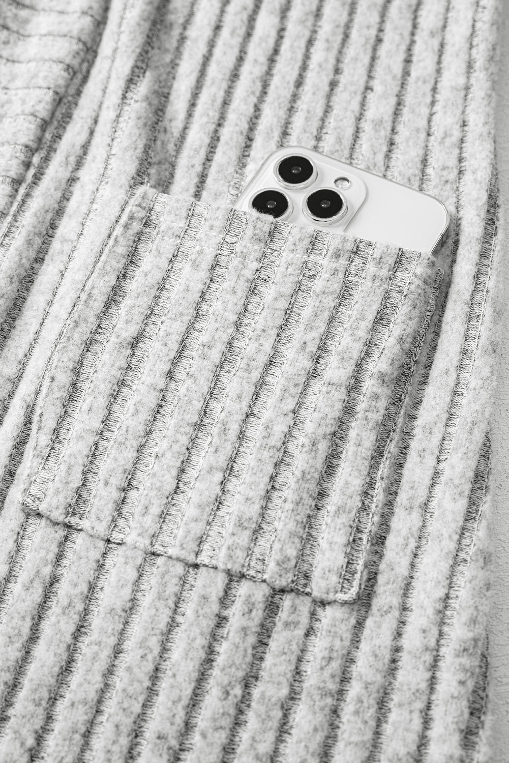 Gray Ribbed Knit Open Front Tunic Cardigan with Pockets Cardigans 3ae6f00123766233