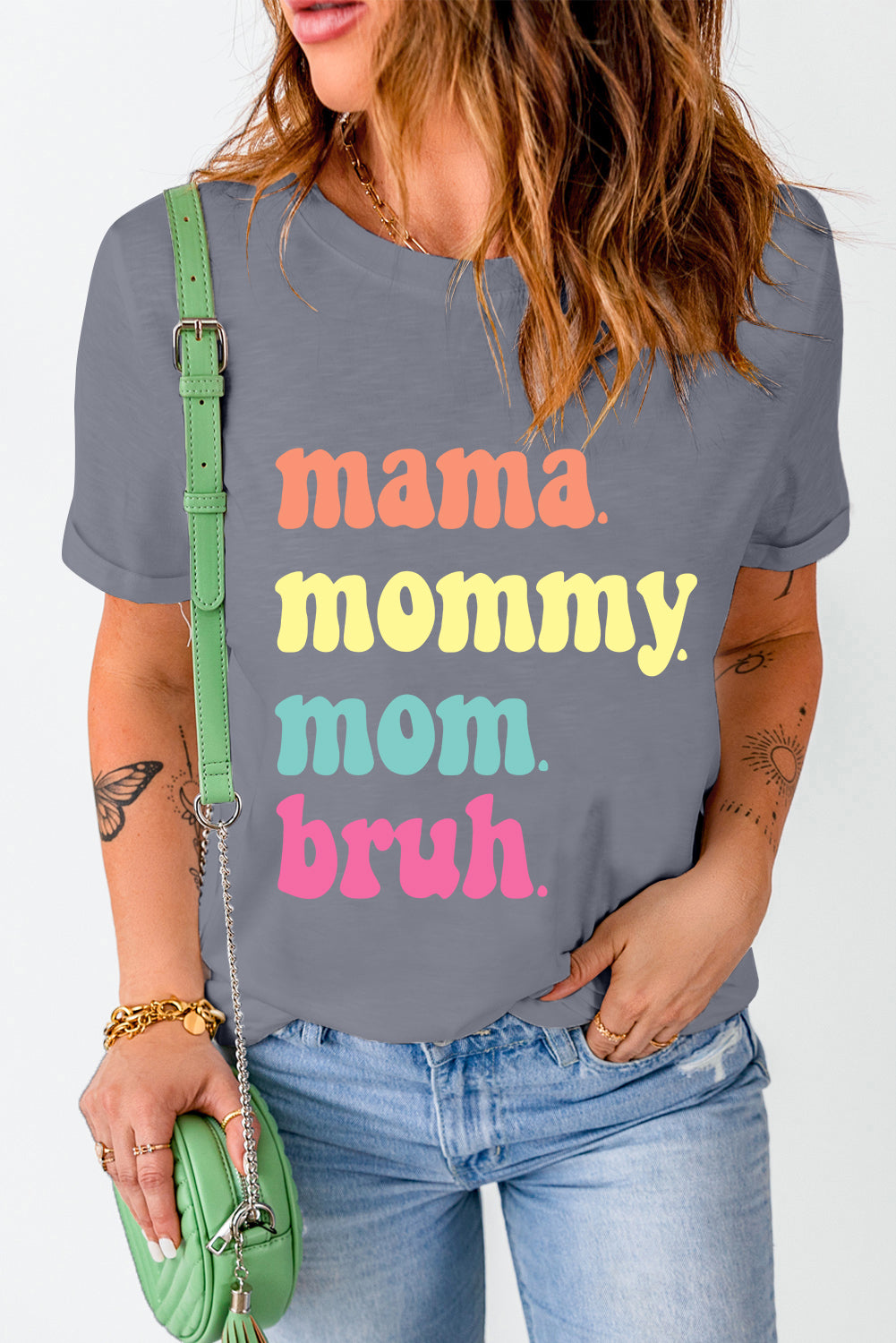 Gray Mama Letter Print Crew Neck Graphic Tee Graphic Tees 3ae8eedc084ed789