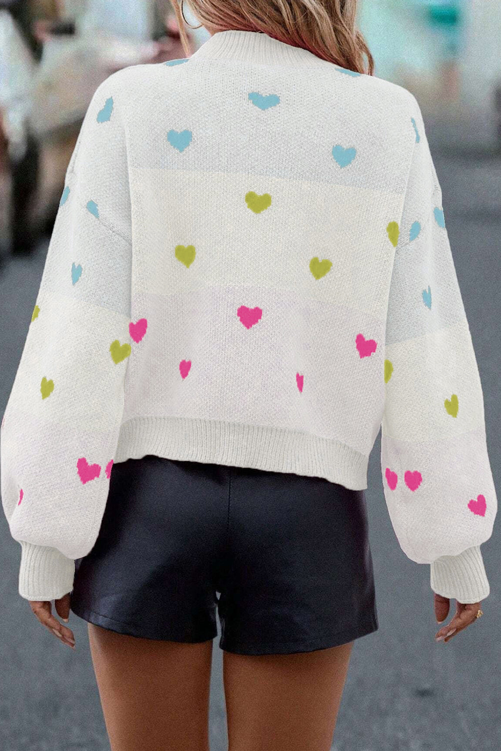 Multicolor Heart Pattern Colorblock High Neck Sweater Sweaters 3c24c2ebf38101a1