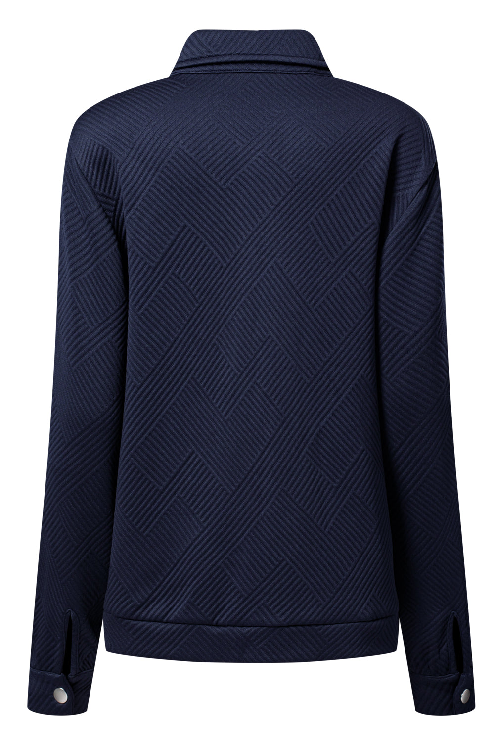 Navy Blue Solid Color Zip Up Button Flap Pocket Shirt Collar Jackets Jackets 3c58824032809124