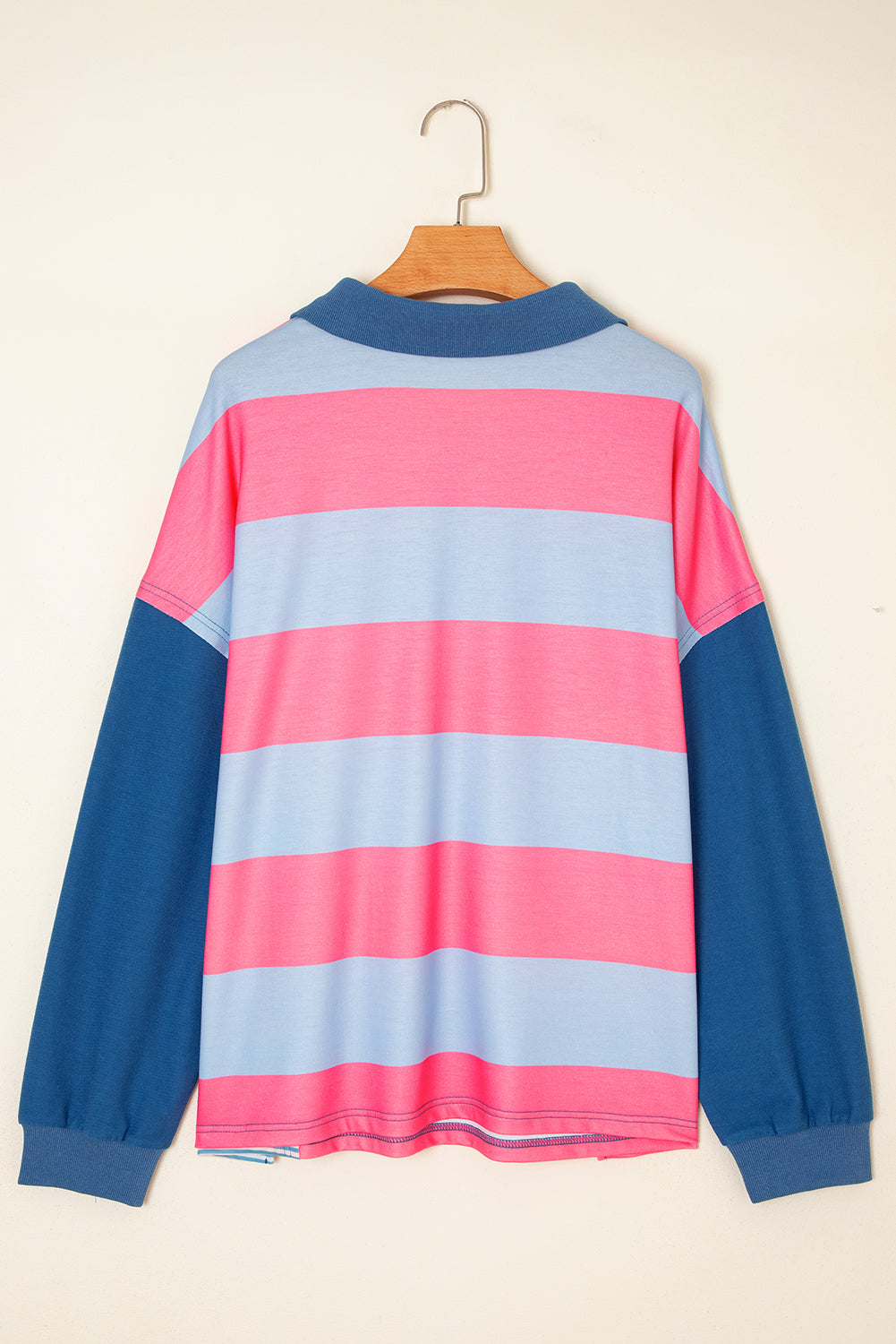 Blue Stripe Colorblock Patchwork Zip-up Plus Size Pullover Plus Size Tops 3c9aa612f1b71418
