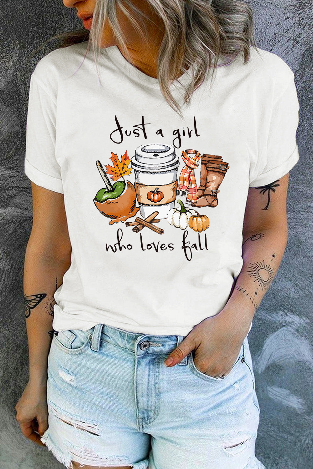 White Fall Vibe Graphic Print Crew Neck T Shirt Graphic Tees 3d118c726cc81ed4