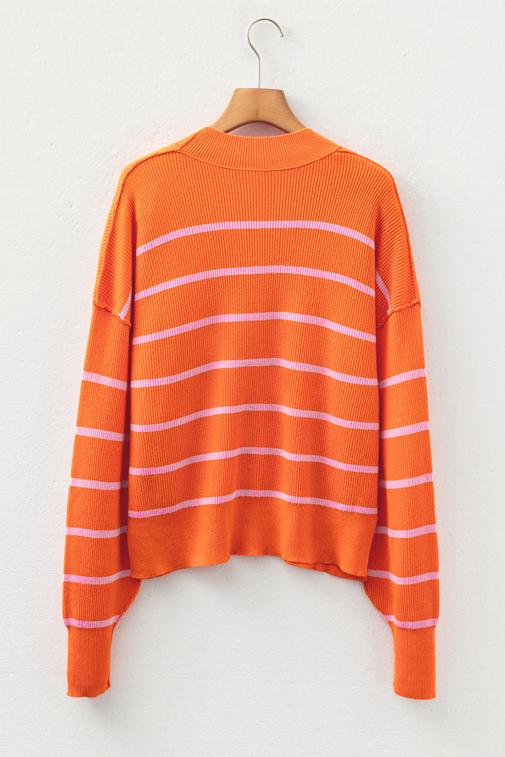 Orange Stripe Ribbed High Neck Drop Shoulder Boxy Fit Sweater Sweaters 3d5674a4749c6724