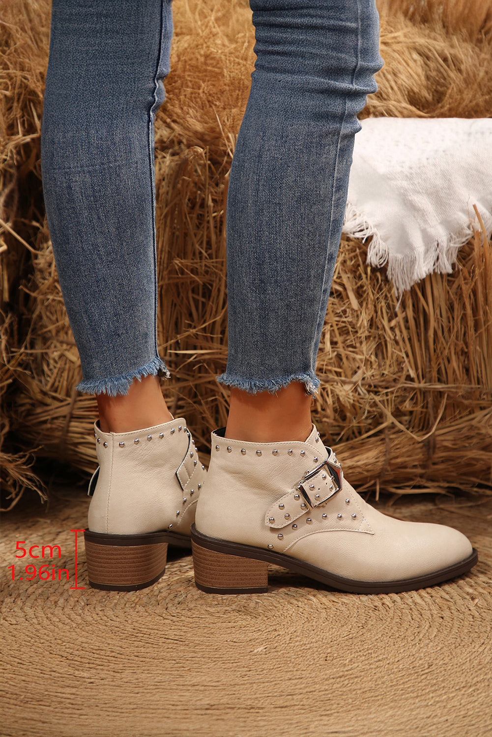 White Faux Leather Studded Pointed Toe Block Heel Ankle Boots Boots 3d8a5c095dcb30d0