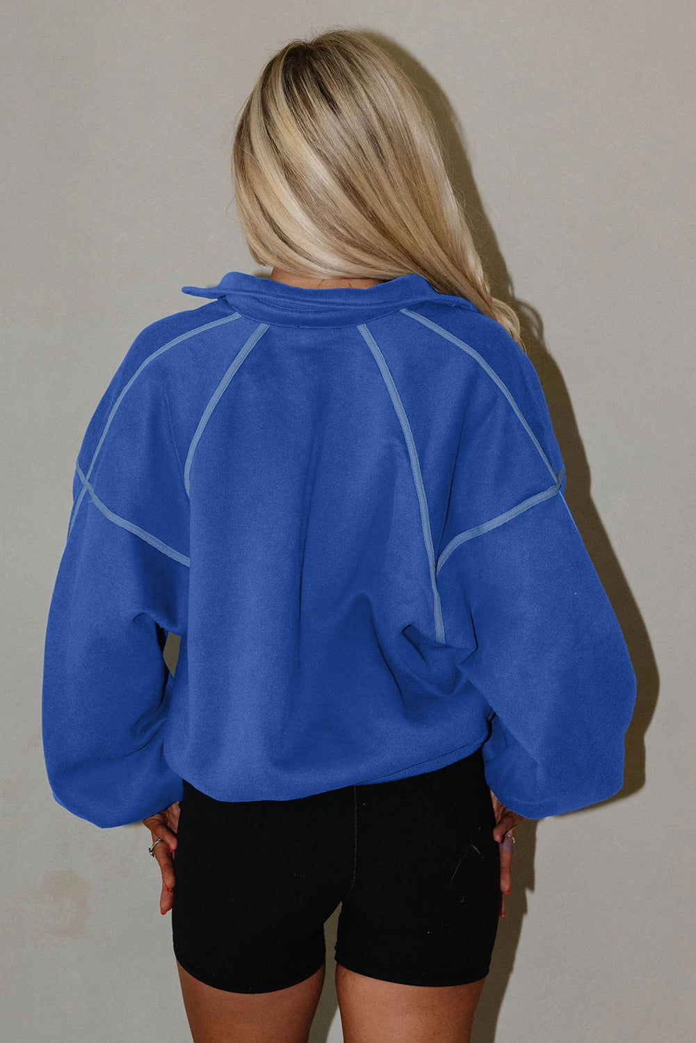 Sky Blue Button-up Collared Exposed Seam Chic Sweatshirt Sweatshirts & Hoodies 3d9acc5d28e2faf0
