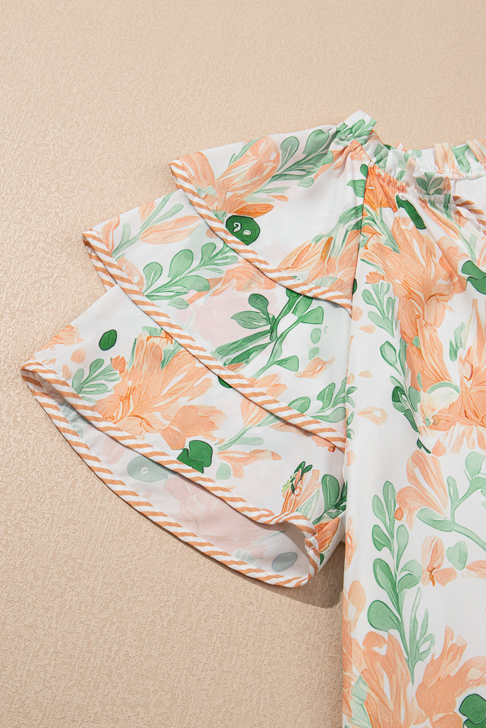 Sky Blue Floral Contrast Edge Ruffle Sleeve Tie Neck Mini Dress Short Dresses 3ec70ddc2d0a14d2