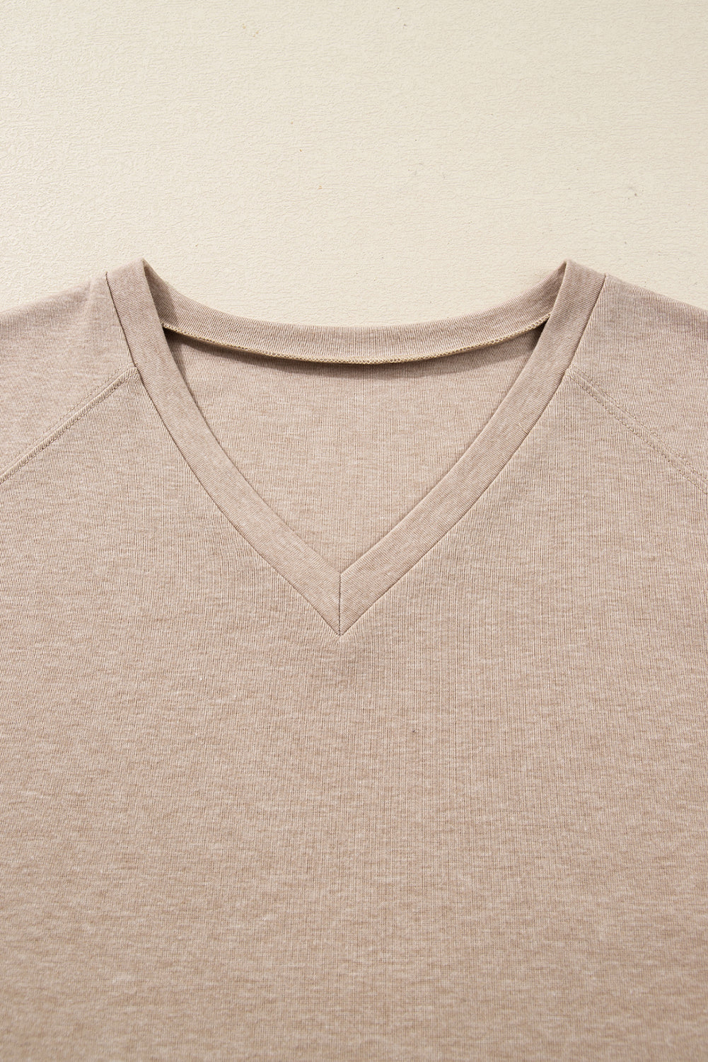 Oatmeal Lace Patchwork Sleeve V Neck Top Long Sleeve Tops 3f105d4baa36d08d