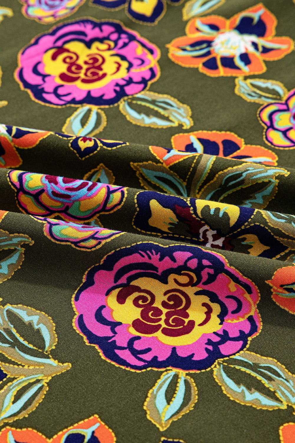 Green Floral Print Split Neck Bubble Sleeve Mini Dress Short Dresses 402dff1338c0289e