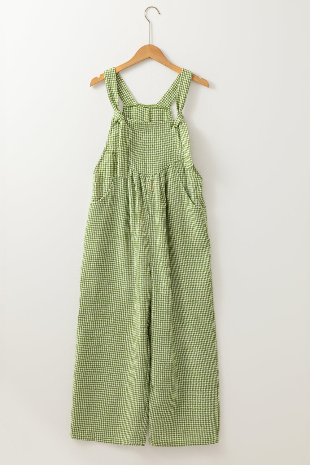 Green Gingham Wide Leg Pockets Loose Overall Jumpsuits 411e916d1d32413d