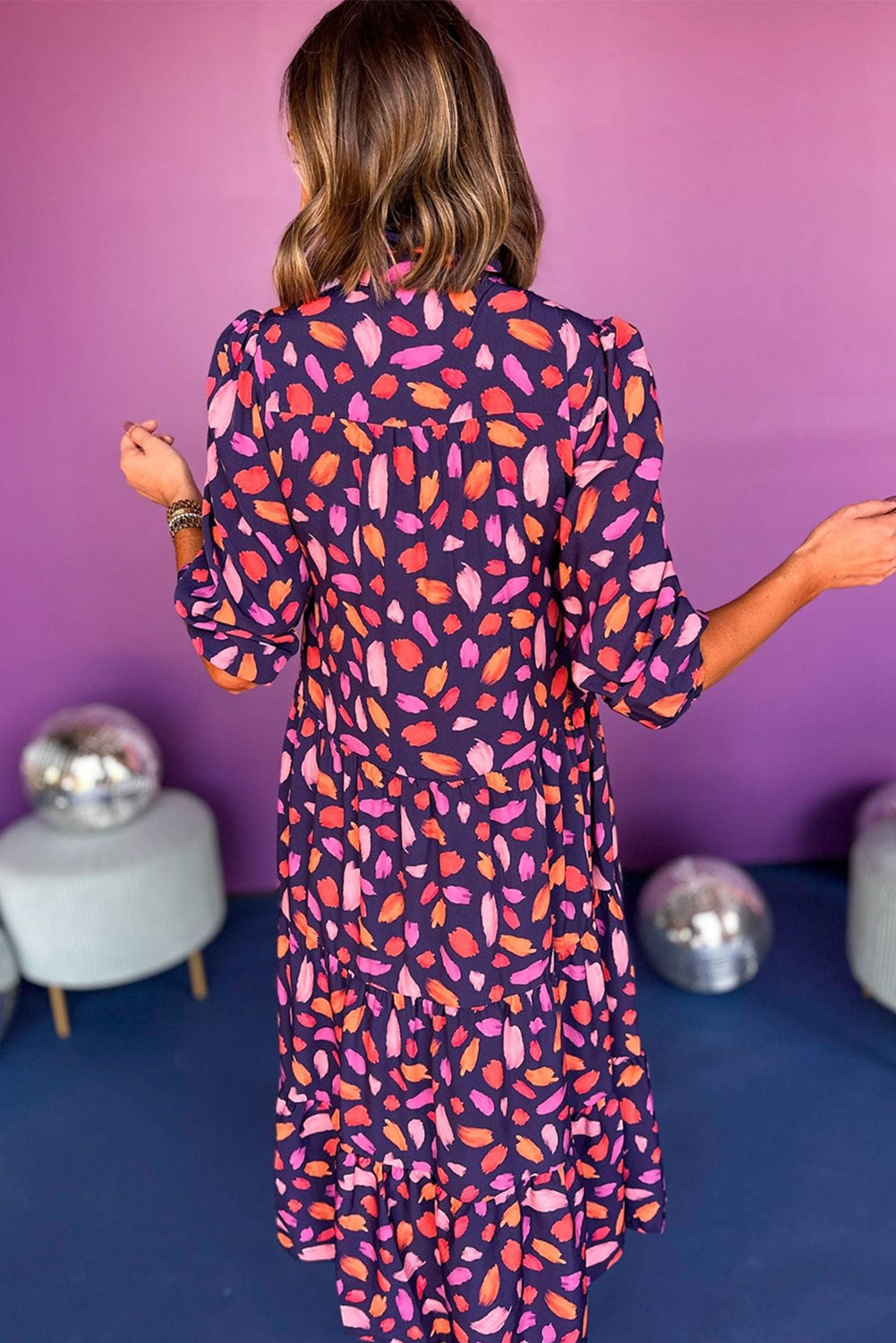 Purple Floral Print Collared Tiered Flowy Long Dress Maxi Dresses 424941affa0a337d