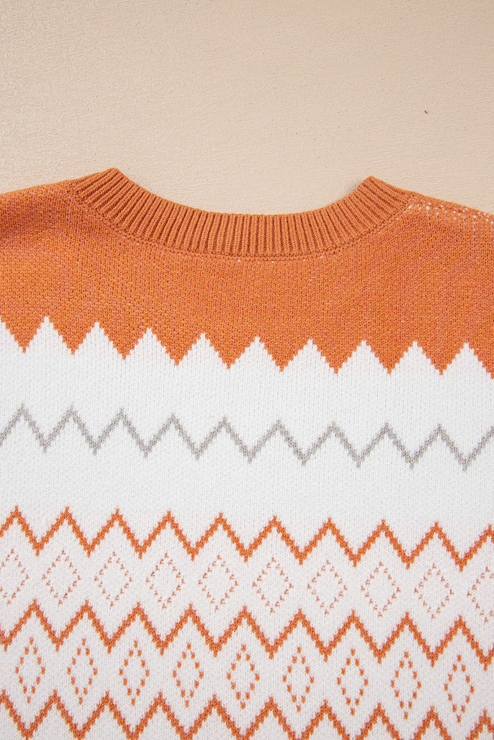 Khaki Zigzag Geometric Pattern Knitted Pullover Sweater Sweaters 4259a10c902b2223