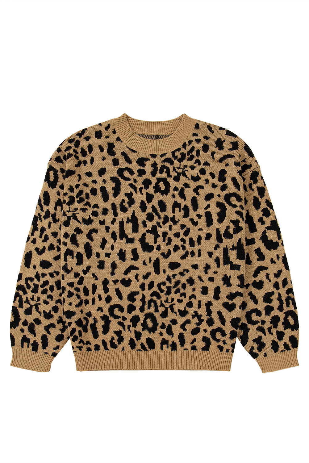 Light French Beige Leopard Round Neck Long Sleeve Sweater Sweaters 432834b3945894b6