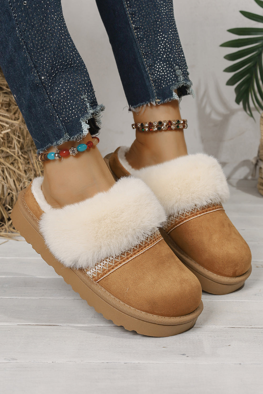 Camel Suede Fuzzy Winter Warm Platform Slippers Slides Shoes + Flip Flops 43595372ab465880