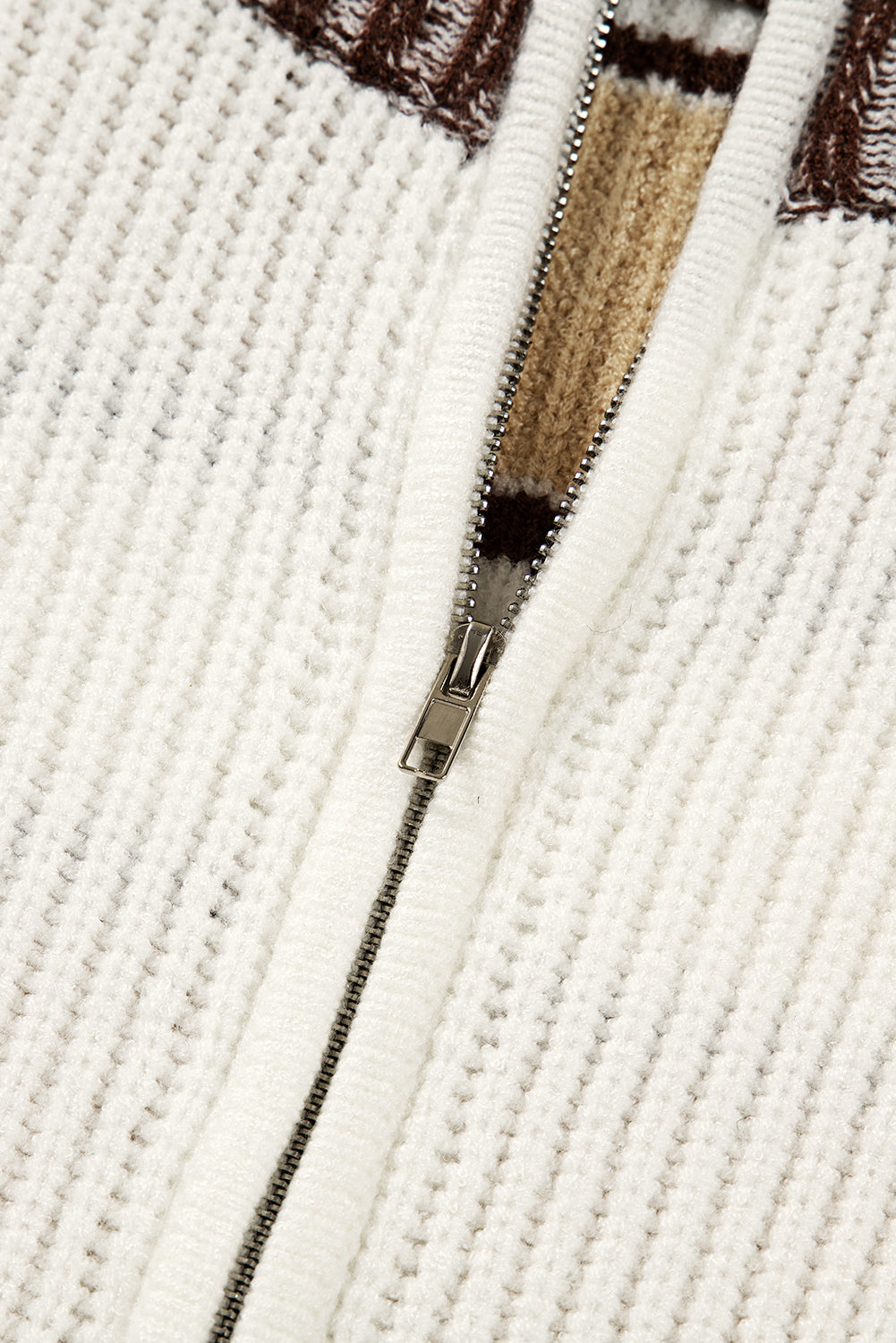 Khaki Striped Colorblock Zip Neck Knit Sweater Sweaters 437d2e3a9fcdd9bc