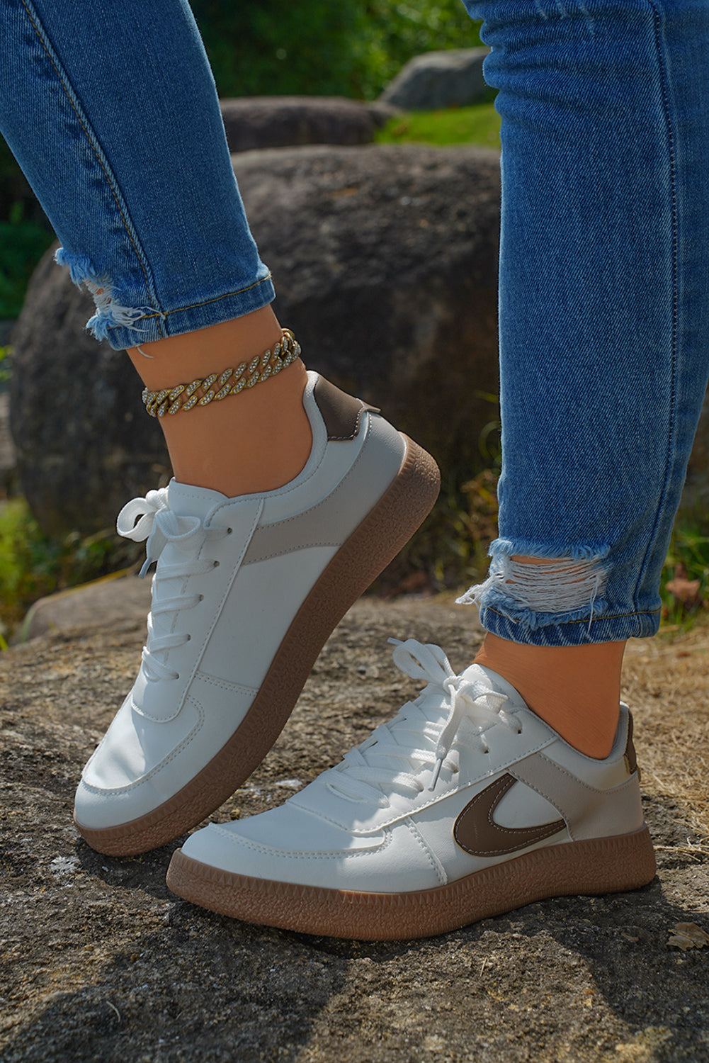 Coffee PU Leather Lace Up Sneakers Sneakers 459bcffbdb73eed0