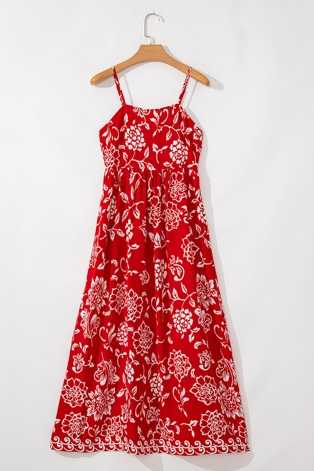 Red Floral Print Spaghetti Strap Empire Waist Maxi Dress Maxi Dresses 45d12de1cdaaaa0e