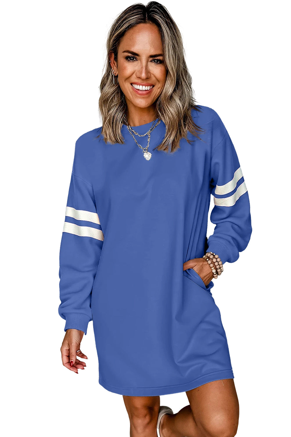 Black Preppy Striped Sleeve Loose Mini Dress Short Dresses 46933a8d23e5455a