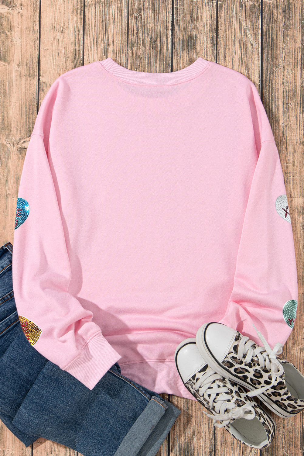 Pink Sequin Romantic Sweet Heart Graphic Valentines Sweatshirt Graphic Tees 481cddee5aca1e7d