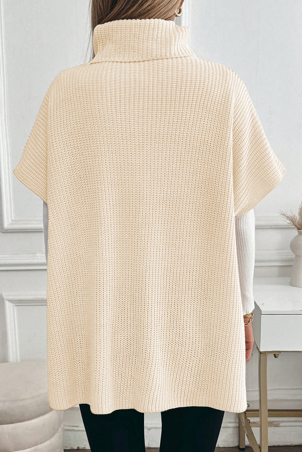 Jet Stream Plain Knit Casual Turtleneck Short Sleeve Tunic Sweater with Pockets Sweaters 48321068208c9f31