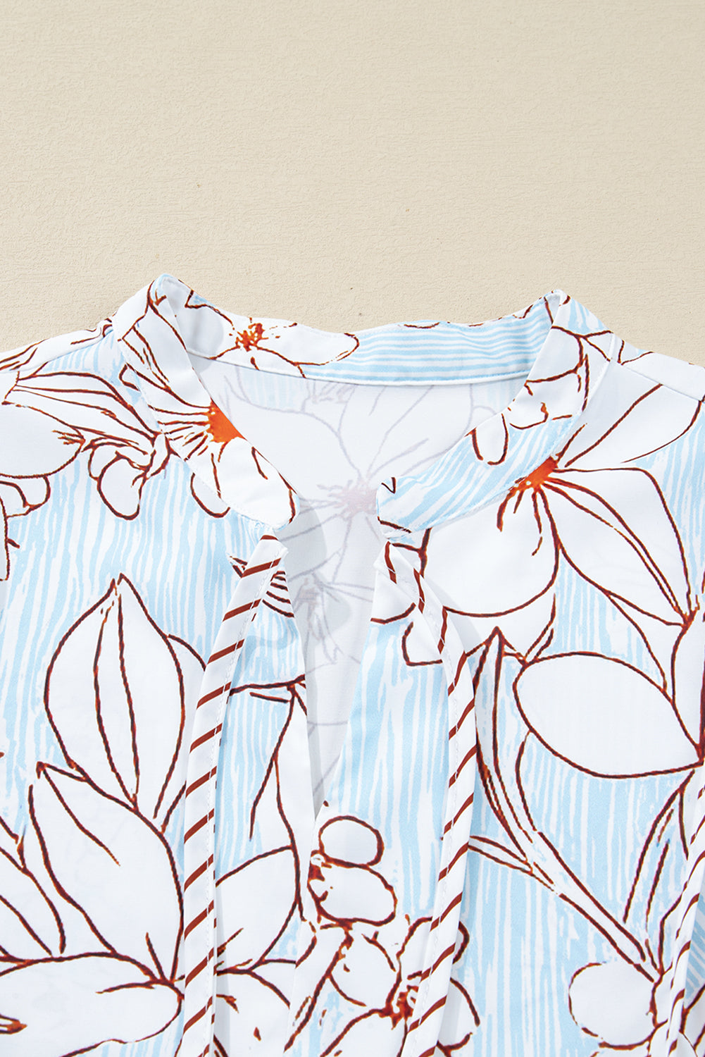 Brown Floral Print Tie Neck Long Sleeve Mini Dress Short Dresses 48ca552a5035d91d