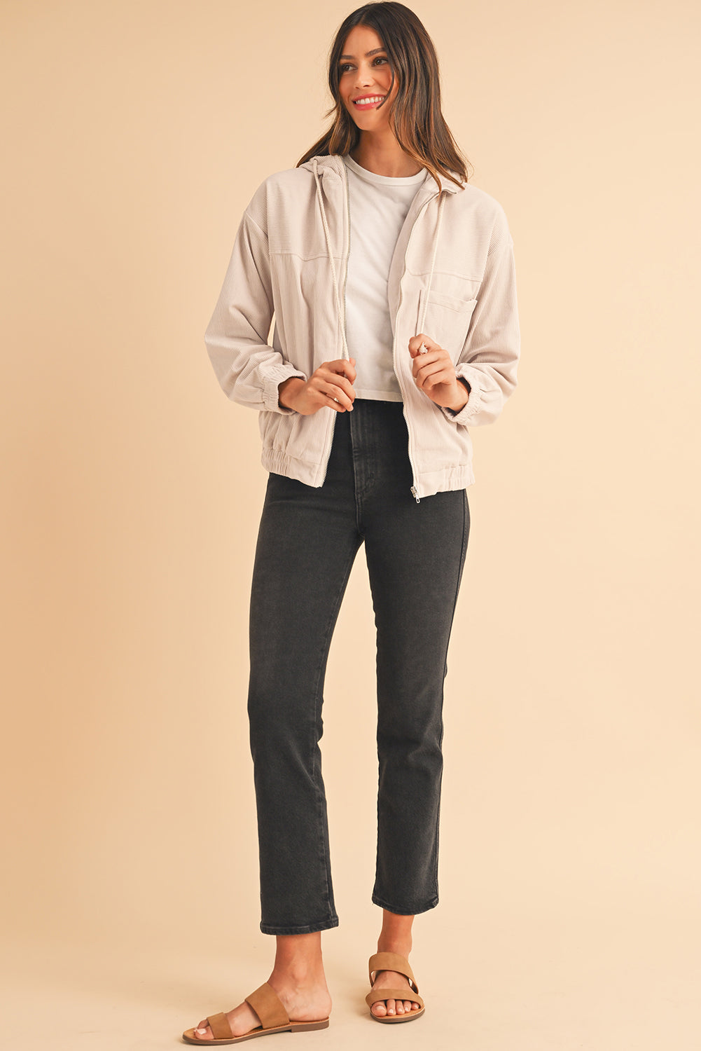 Real Teal Corduroy Drawstring Hooded Pocket Zip Up Jacket Jackets 497d565a6fed0d86