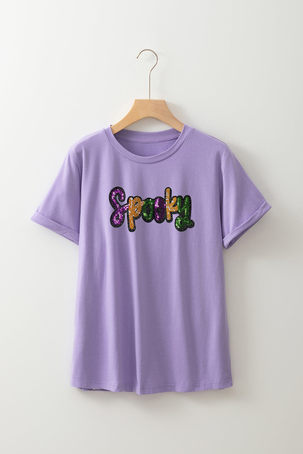 Wisteria Spooky Sequin Letter Patched Cotton Blend T Shirt Graphic Tees 49bddeb4cbd8bebd